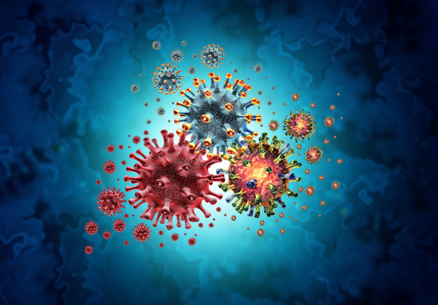 Tripledemic Covid Flu And Rsv Or Respiratory Syncytial Virus With Three Pathogen Cells Dangerous Inf