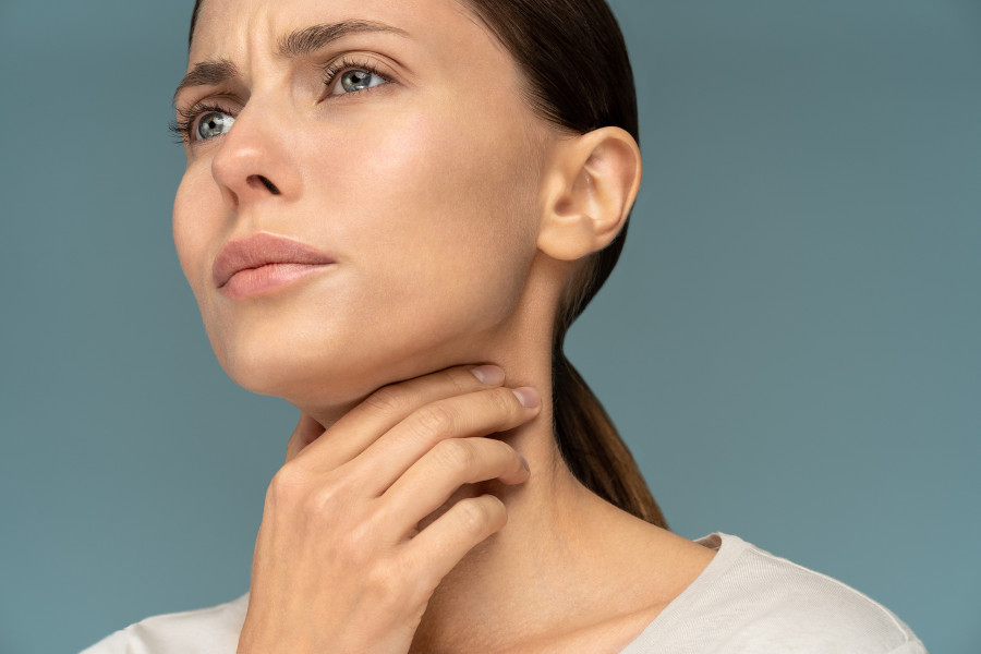 Woman Having Sore Throat, Tonsillitis, Hoarseness