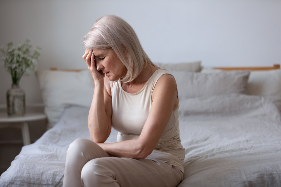 Woman Feels Unwell Headache Tired Fatigue Dizzy
