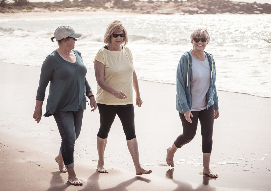 Three Active Senior Women On Their 60s Walking