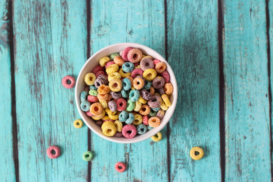 Multicolored Cereals In A White Bowl
