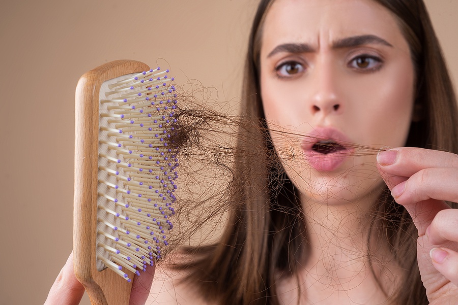 Hair Loss. Woman Is Upset Of Hair Loss