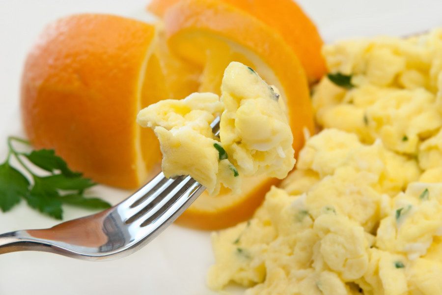 Scrambled Eggs Breakfast With Oranges