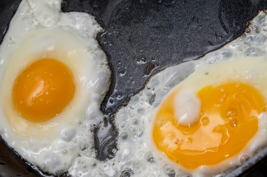 Fried Eggs In A Pan. Fried Two Eggs