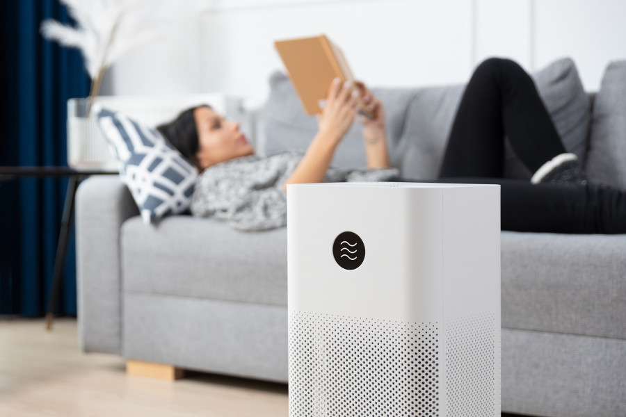 Woman Using Air Purifier