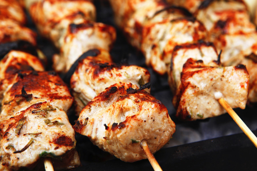 shish kebab - grilled bbq chicken meat on skewer