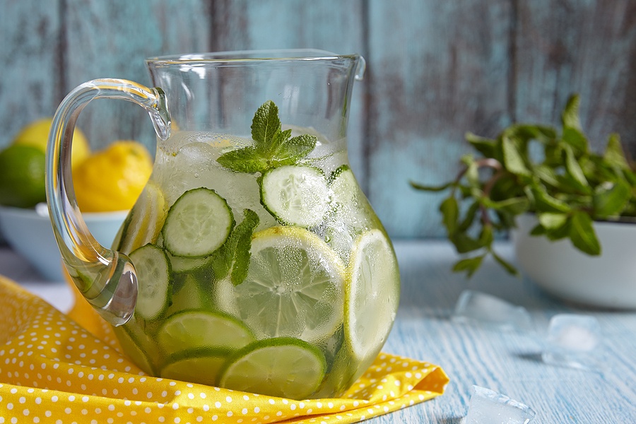 water with lemon, lime, cucumber and mint