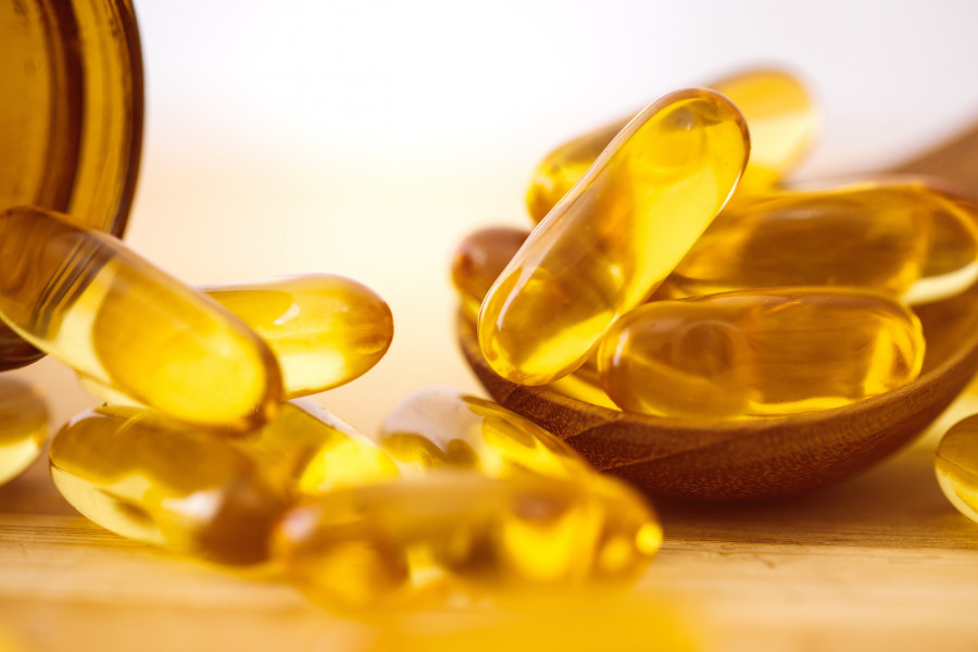 Close Up Vitamin D And Omega 3 Fish Oil Capsules Supplement