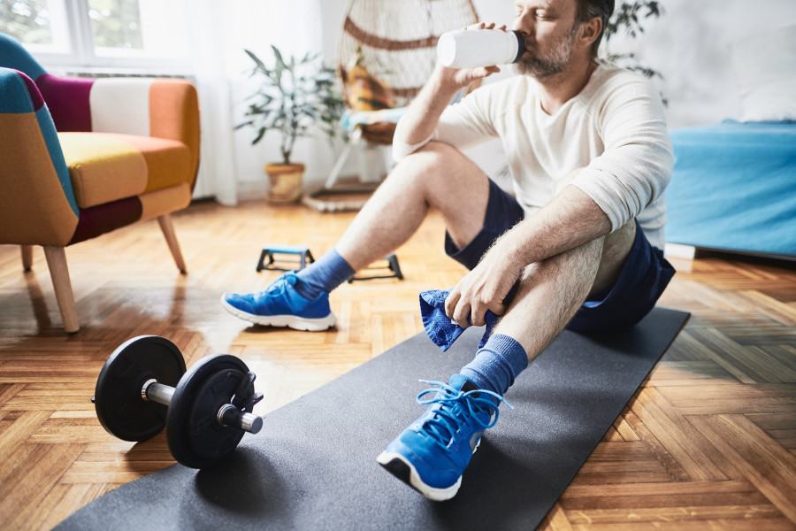 Man working out at home