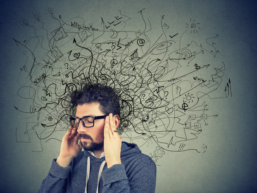 Thoughtful Stressed Young Man With A Mess In His Head