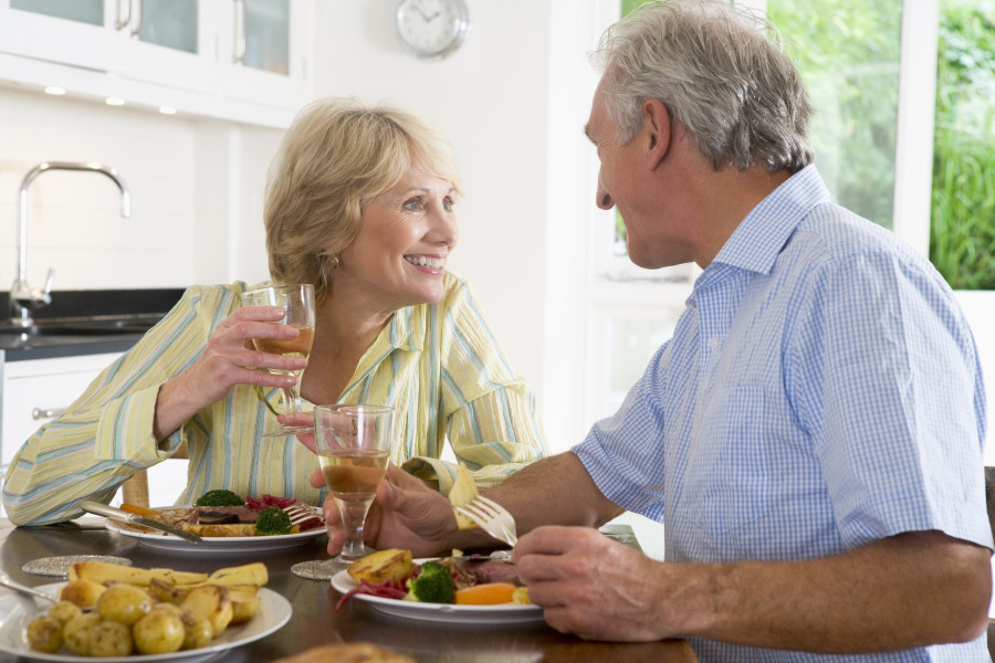 Elderly Couple Enjoying Meal, Mealtime Together